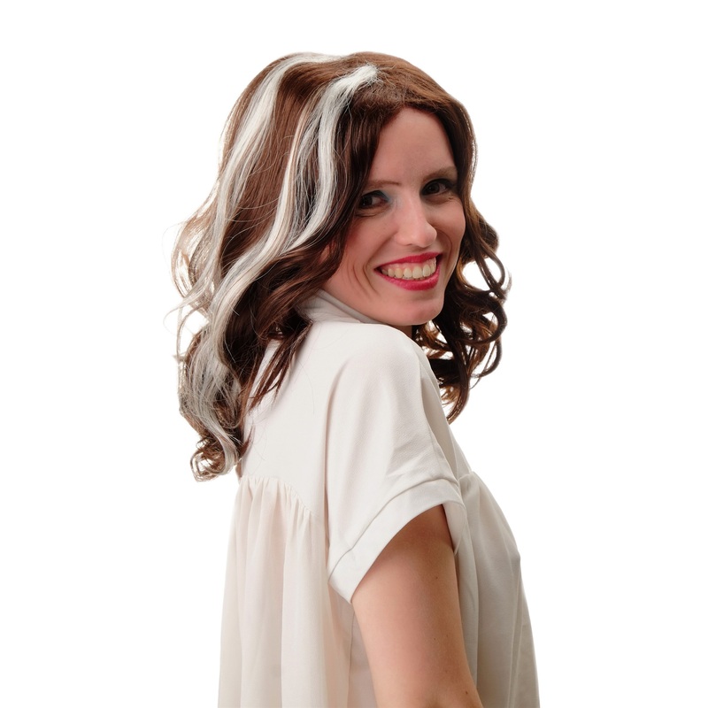Lady wig wavy medium length middle parting mahogany streaked white blond GFW2469