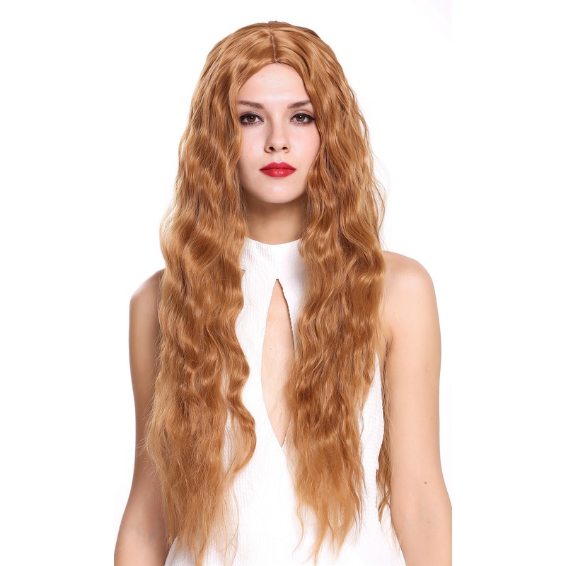 Lady Woman Wig Very Long Wavy Middle-Parting Light Copper Brown 6083H