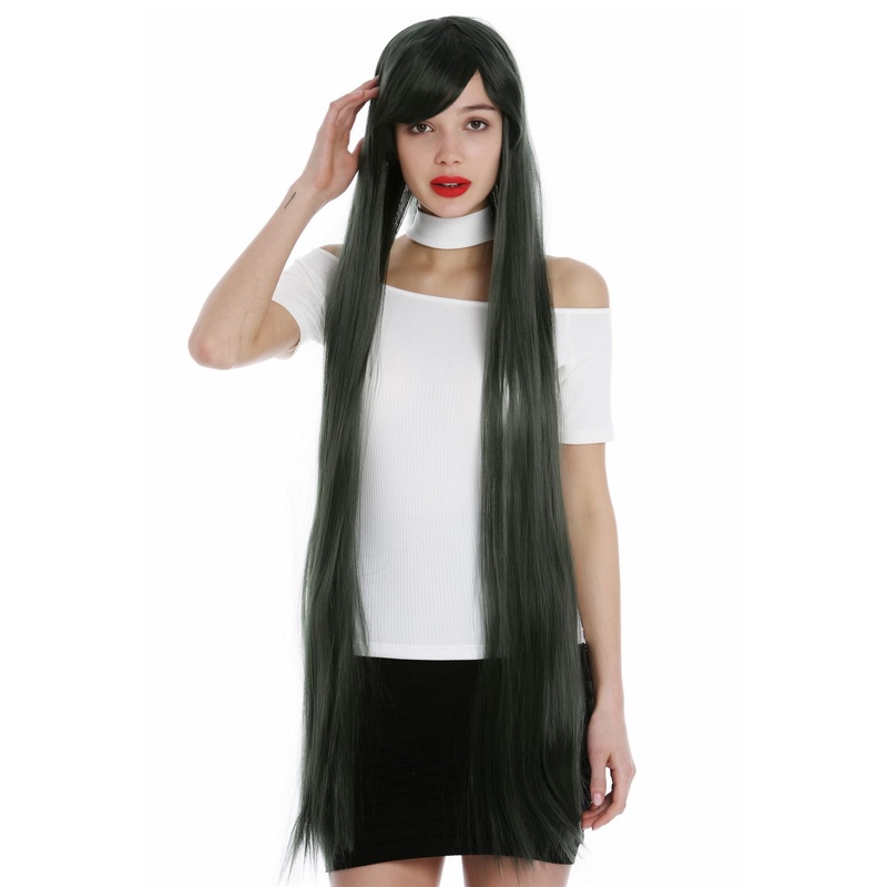 Lady Women Cosplay wig very long sleek look dark green YZF-0826