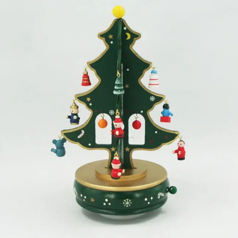 OEM factory custom wholesale mini ornaments Wooden music box bottom table Christmas tree Christmas gift ornaments