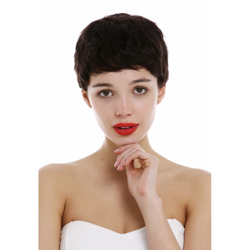 Short Wig Human Hair unisex women men wvay wild Pixie cut dark brown BHH-11-2