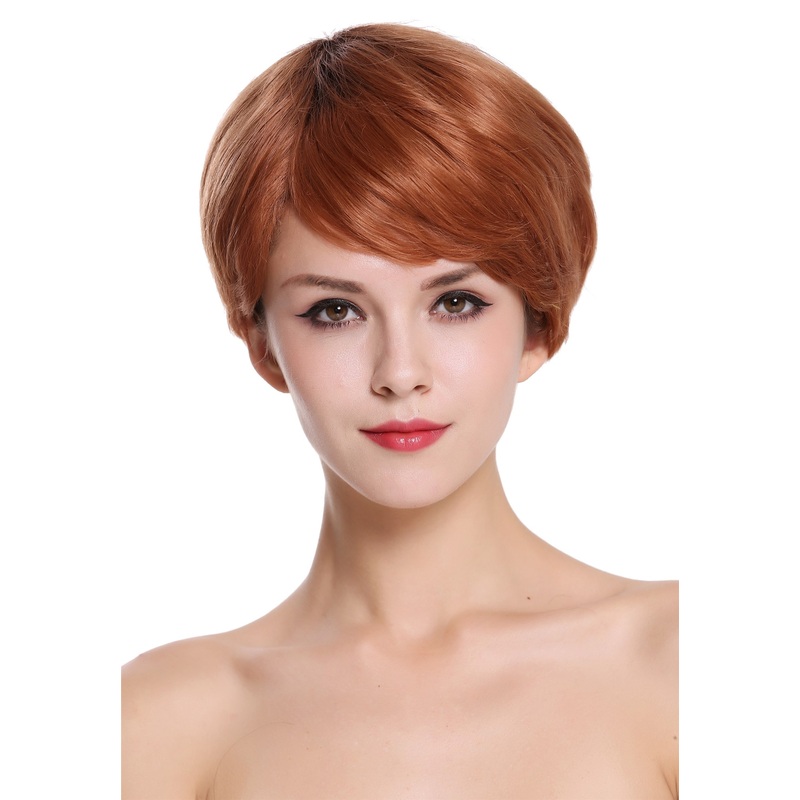Women’s wig human hair short parting parted reddish copper brown   RGH-5330-HH