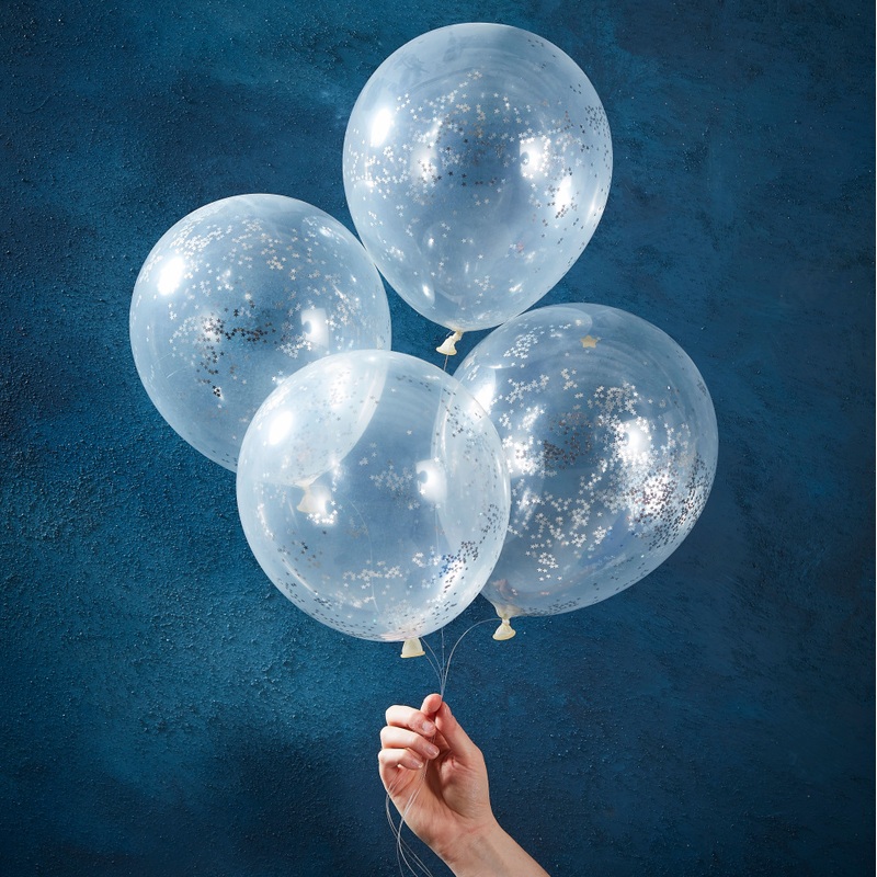 5 party glitter latex balloons 30cm