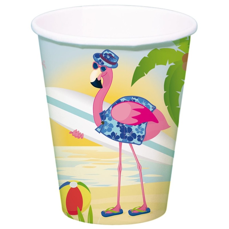 8 Surfer Flamingo paper cups 350ml