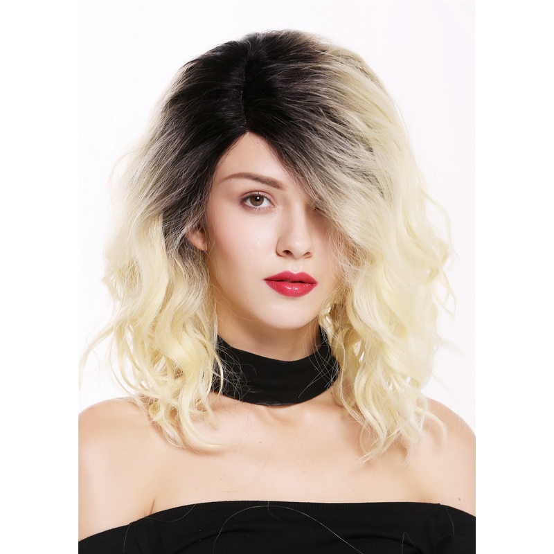 Lady wig lace front mono curls voluminous parting ombre black blonde LO1702-MF