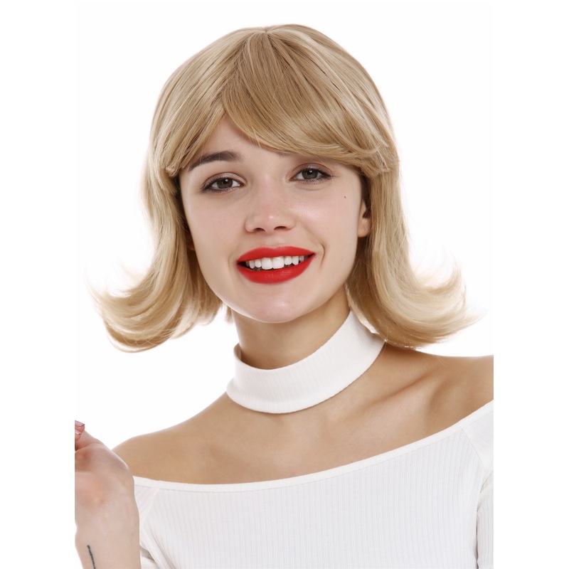 Lady wig lob 60s 90s retro style straight bouncing tips medium blond  GF-W1326