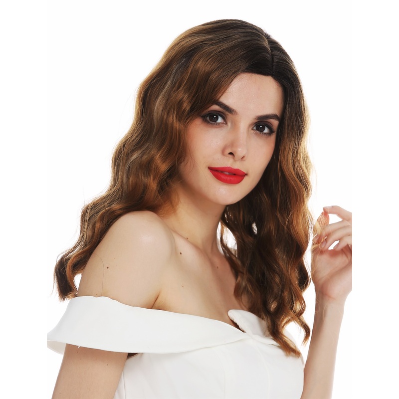 Lady wig long parting wavy classy 30’s Hollywood diva balayage brown blond VK-58