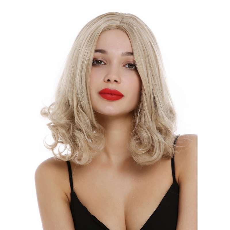Lady wig short Longbob straight curled tips middle parting blonde mix YZF-4369