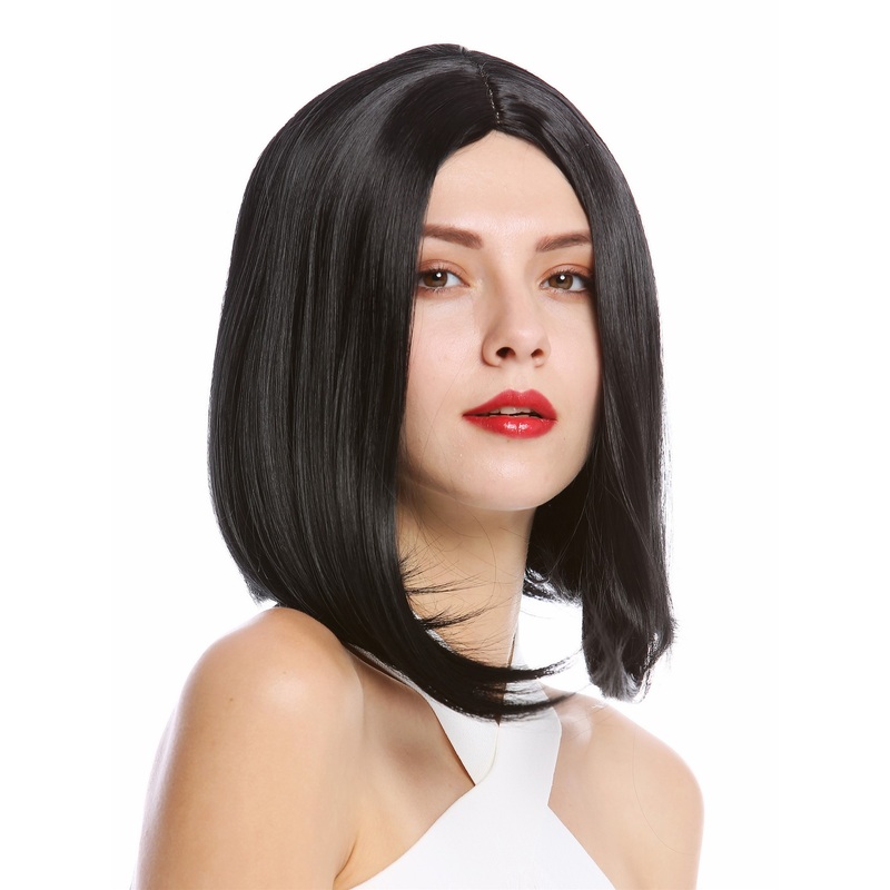 Lady wig short shoulder length Bob Longbob straight middle-parting blackYZF-4356