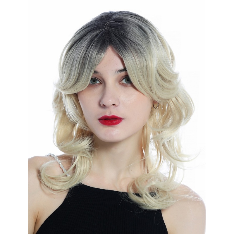 Lady wig shoulder length wavy slight curls bright blond dark roots ombre SZL0667