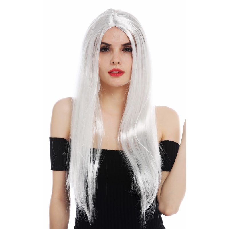 Wig women very long sleek middle parting grey fairy witch old hippie 2017125