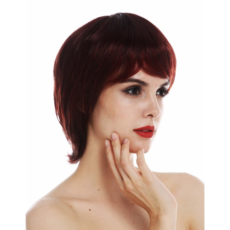 Women’s wig partial monofilament short sleek brown bordeaux red  mix TYL-364-MT