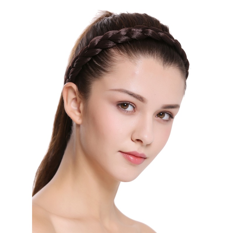 Hair band hair loop Alice band plaited traditional 1 inch wide brown CXT-005