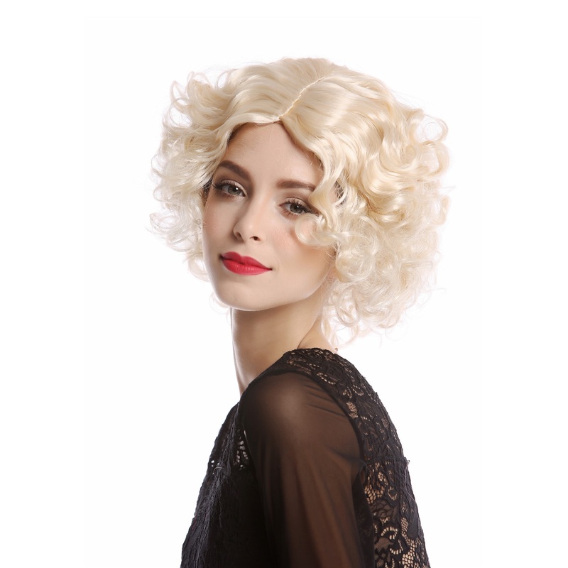 Wig Ladies Women Hollywood Diva short curly middle parting bright blond 90840