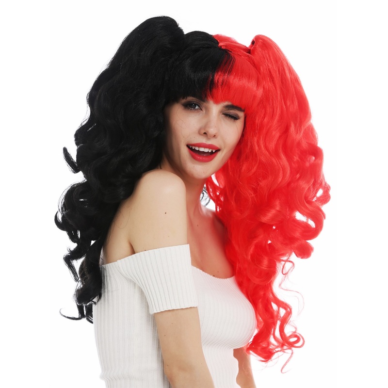 Wig women Cosplay long curly attachable braids Gothic Lolita black red SH70103