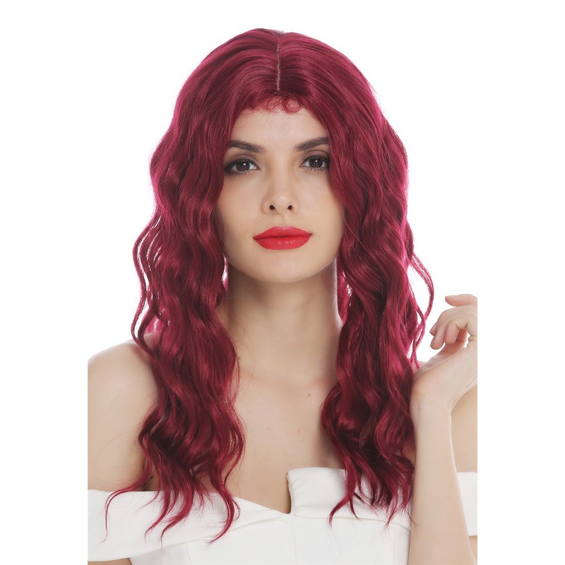 Women’s wig ladies’ wig long wavy water wave middle parting garnet red VK-9