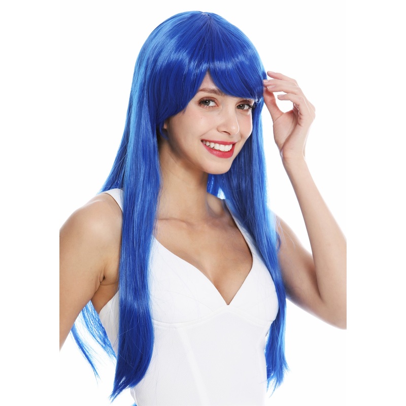 Women’s wig lady cosplay long sleek fringe parted parting blue YZF-41062