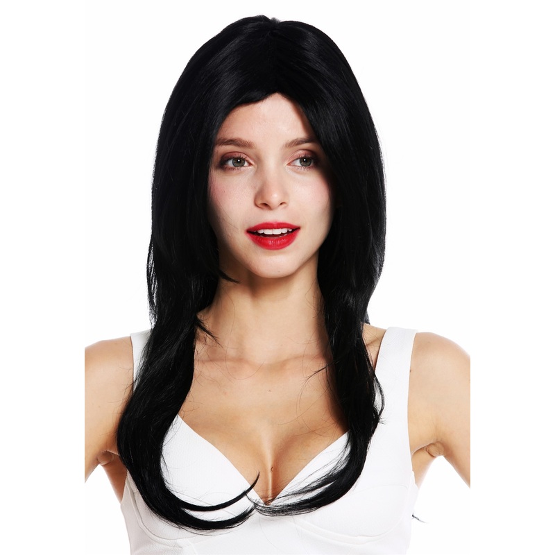 Women’s wig lady wig long slightly wavy waved very voluminous black VK-37