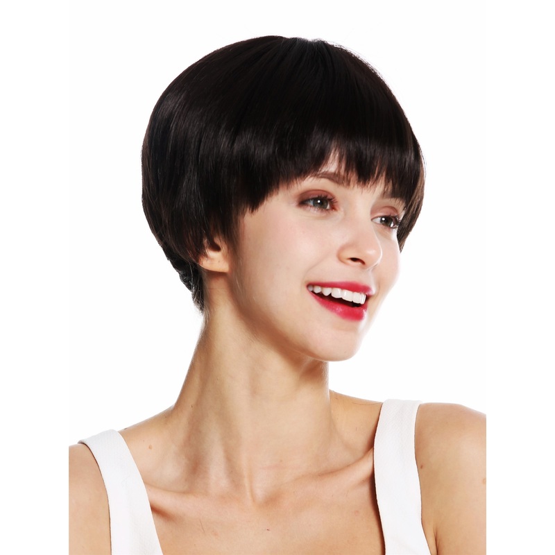 Women’s wig short sleek straight pageboy cut fringe dark brown VK-53