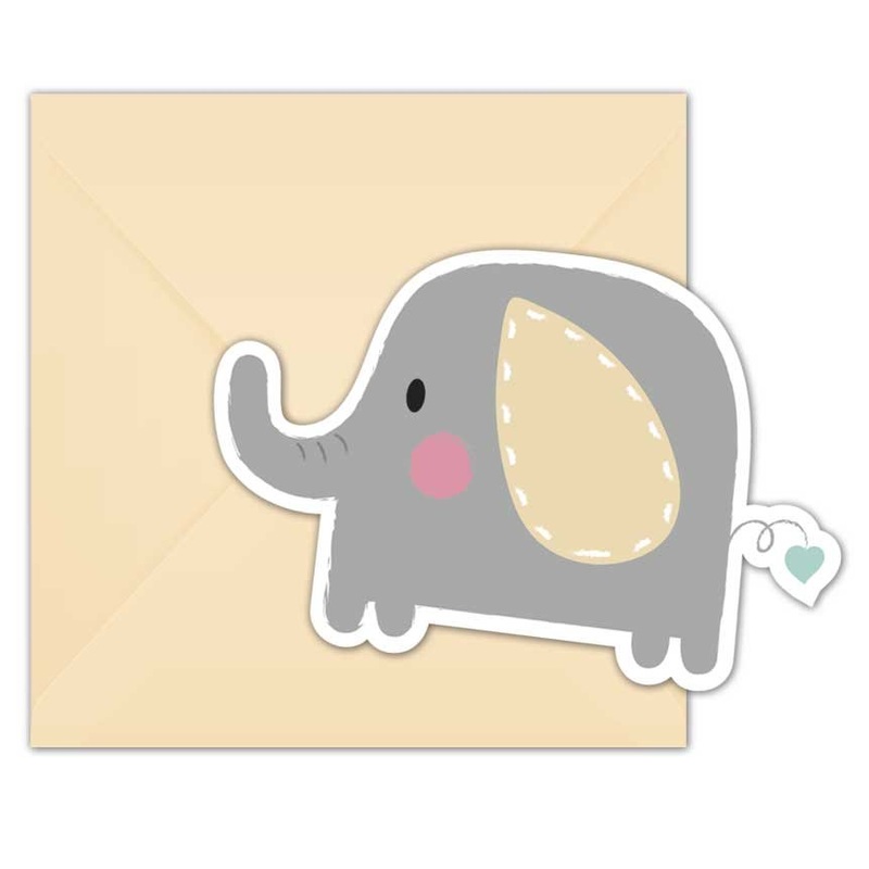 6 baby elephant invitation cards
