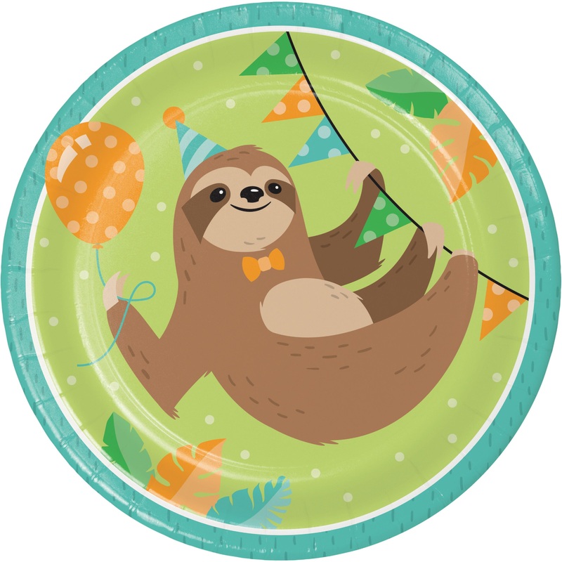 8 party sloth paper plates 23cm
