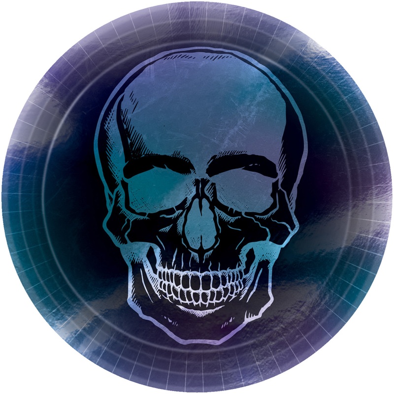 8 Shimmer Skull Halloween plates around 23cm