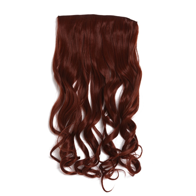 Hairpiece Halfwig 5 Clip Extension wide long curled curls dark auburn YZF-3180