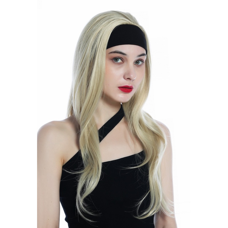 Lady wig half wig black headband retro long straight light golden blonde H9306