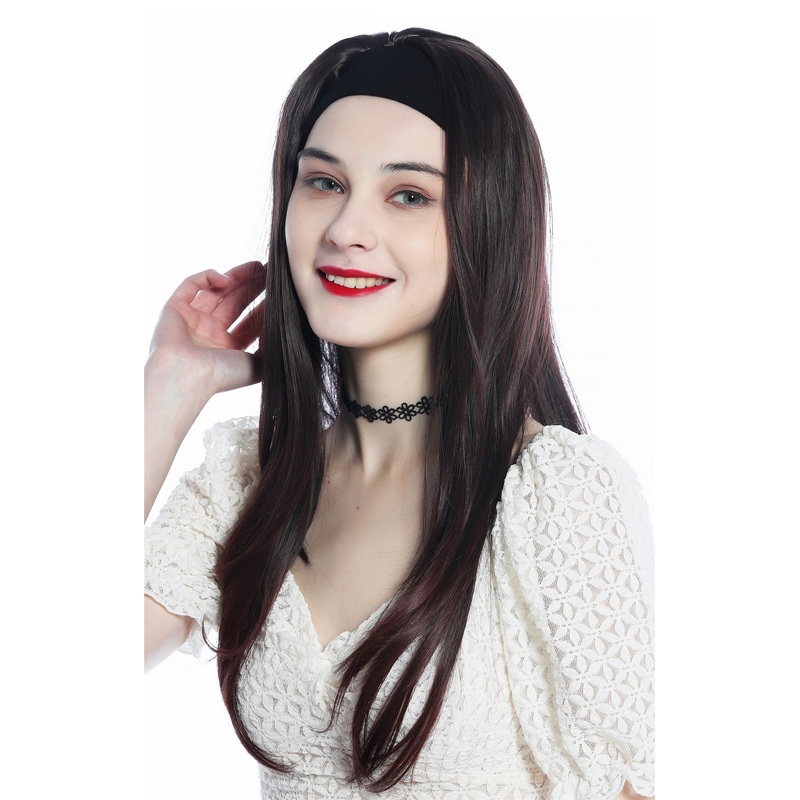 Lady wig half wig black headband retro long straight mahogany brown mix H9306