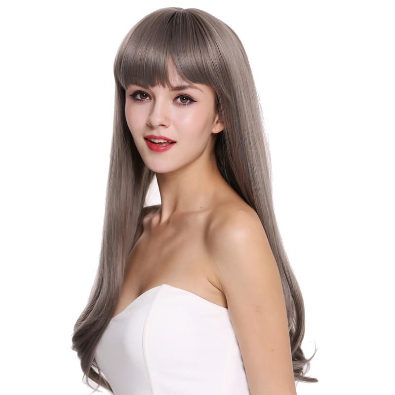 Women’s wig lady very long sleek fringe brown grey mix C8135-8AT10A