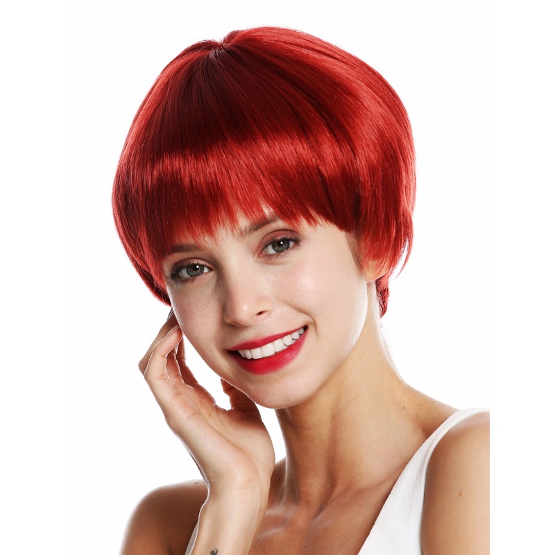 Women’s wig short sleek straight pageboy cut fringe copper red VK-53