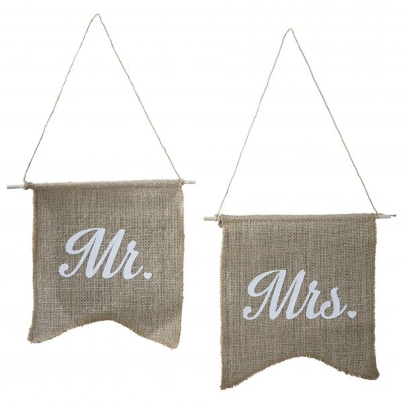 2 vintage dream Mr & Mrs jute signs