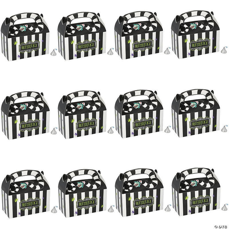 6 1/4 x 5 1/4 Black & White Striped Beetlejuice Cardstock Favor Boxes  12 Pc.