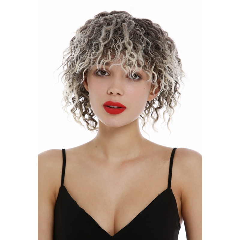 Lady wig short kinks kinked curly voluminous brown blond highlights YZF-4127