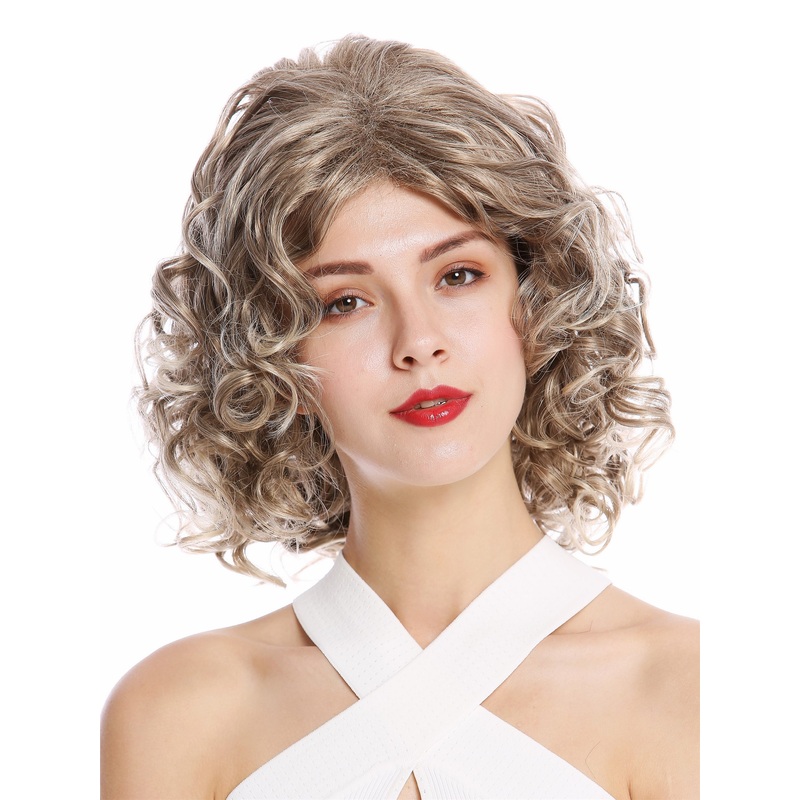 Lady wig shoulder length curls curled parting darkblond blond streaked GFW2128