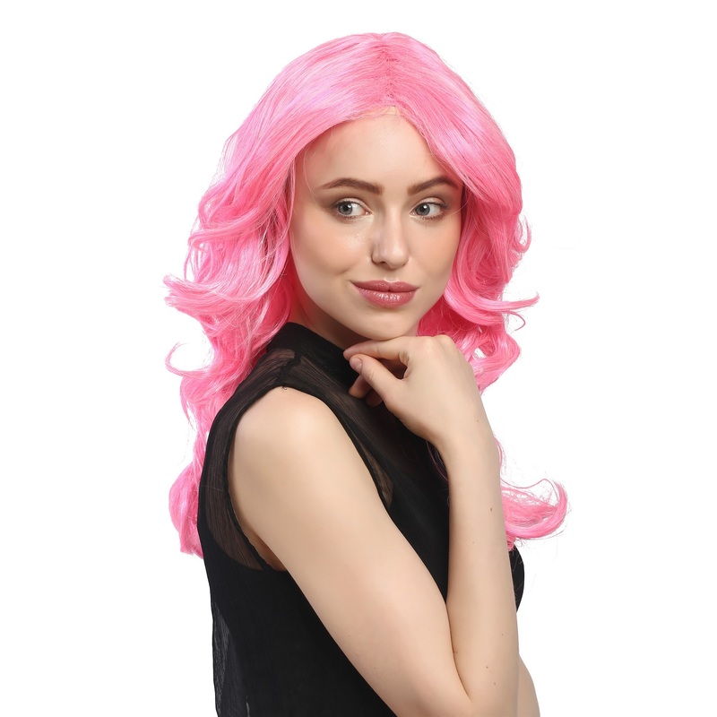 Lady Women Party Wig glamorous pink Diva middle parting layered wavy long 91260