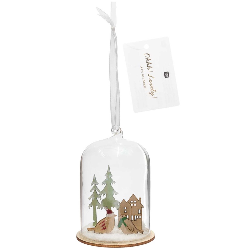 Winter Sparrows glass tree decorations 7.5 x 11cm