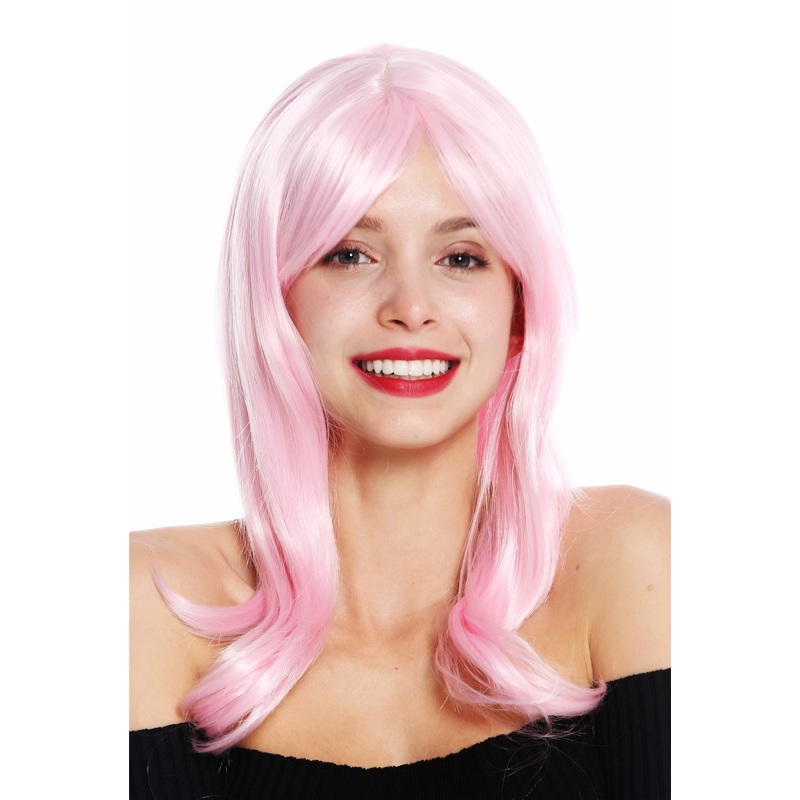 Women’s wig lady long slightly waved wavy parted light pink rose GFW2247
