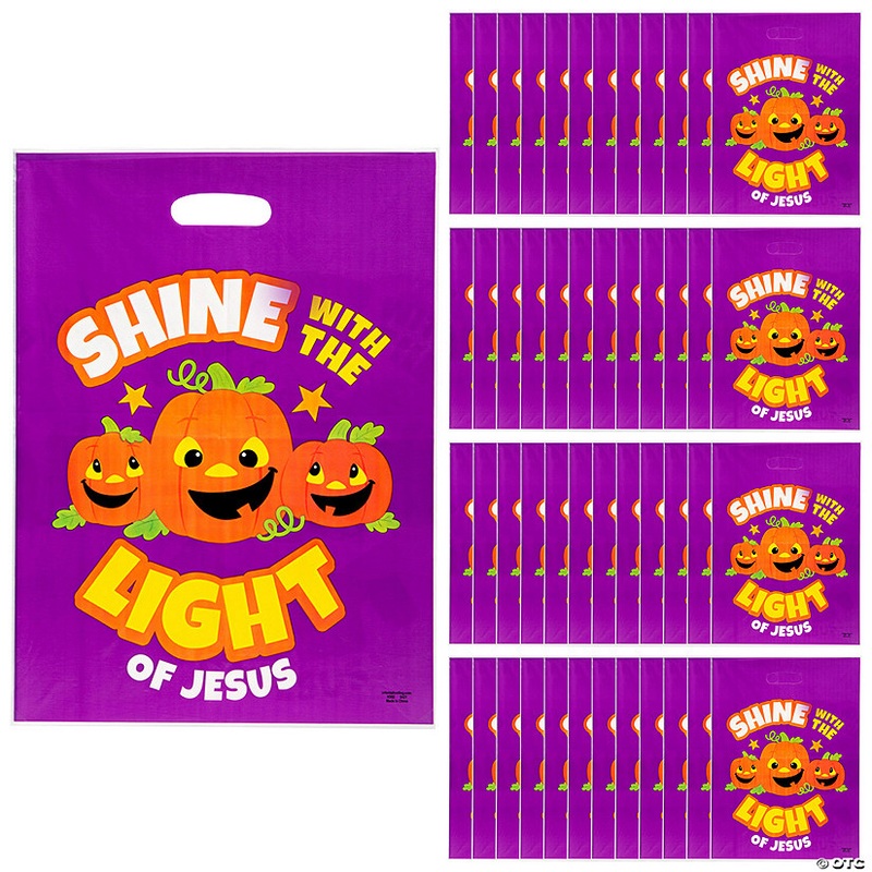 12 1/2 x 17 Bulk 50 Pc. Christian Pumpkin Trick-Or-Treat Plastic Goody Bags