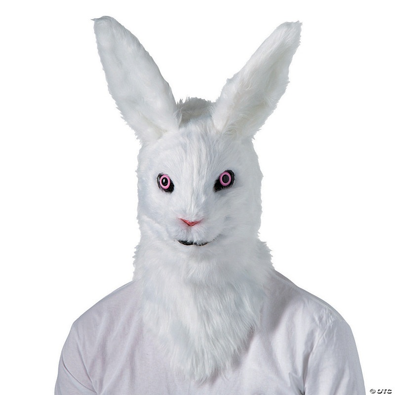 Adults White Rabbit Moving Mouth Overhead Mask – One Size