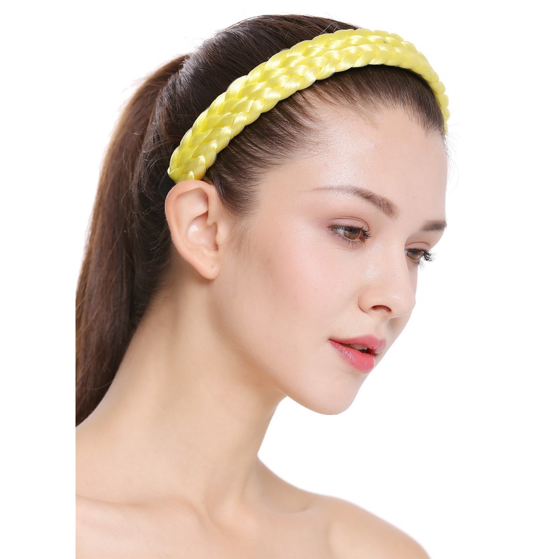 Hair loop Alice band plaited traditional 1 inch wide braid neon yellow CXT-002