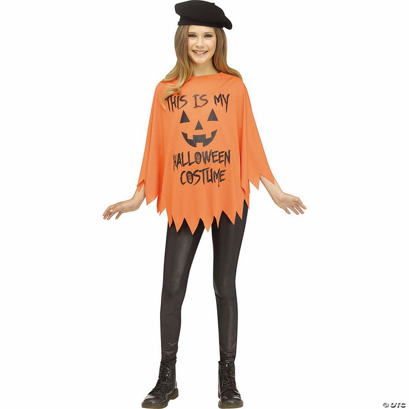 Kids Black & Orange Pumpkin Poncho Costume – One Size