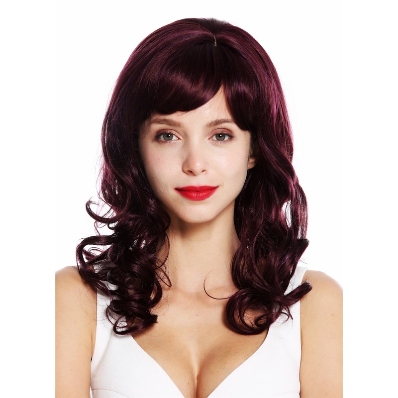 Lady wig long curls curled voluminous parted fringe classy diva red VK-46