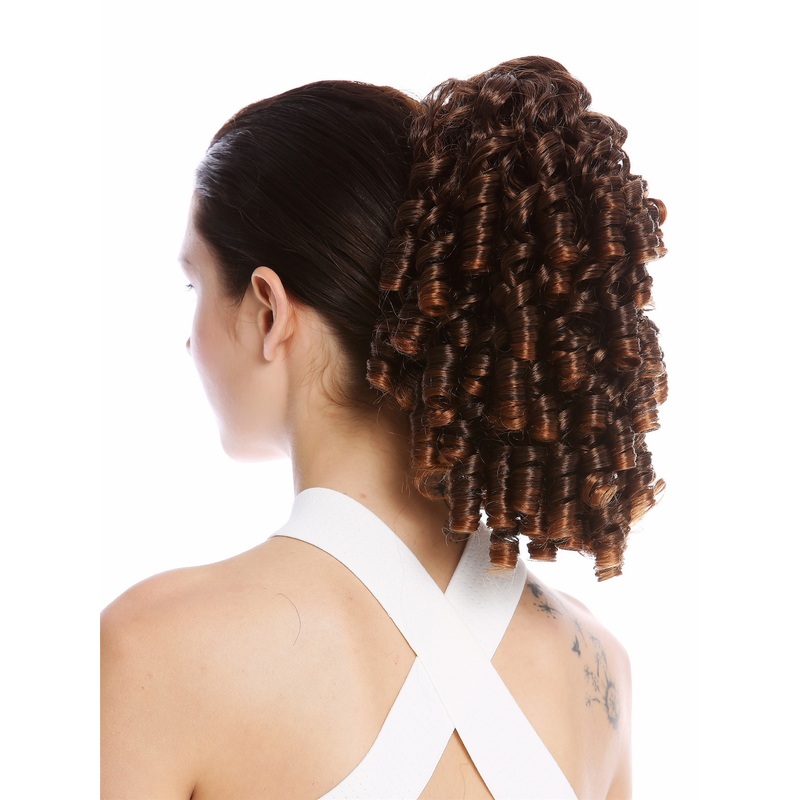 Ponytail baroque ringlets corkscrew curls voluminous chestnut brown mix N900A