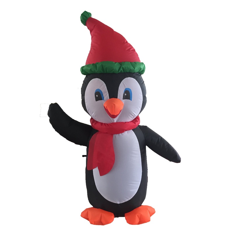 4FT Christmas Penguin with Red Scarf Inflatable Giant Lawn for Home, Family, Outside Decoration