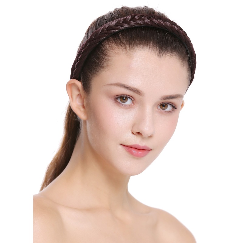 Hair loop Alice band plaited 0.7 inches wide braid light brown CXT-001
