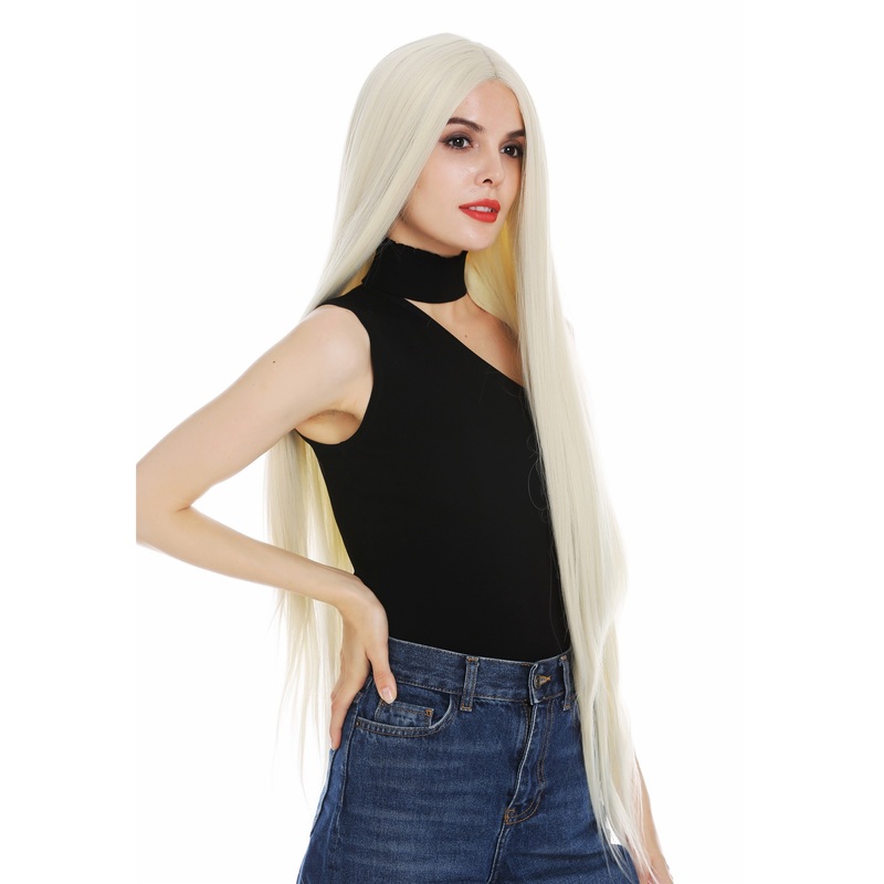 Lady wig lace front mono very long sleek middle parting light blonde DW2910-MF