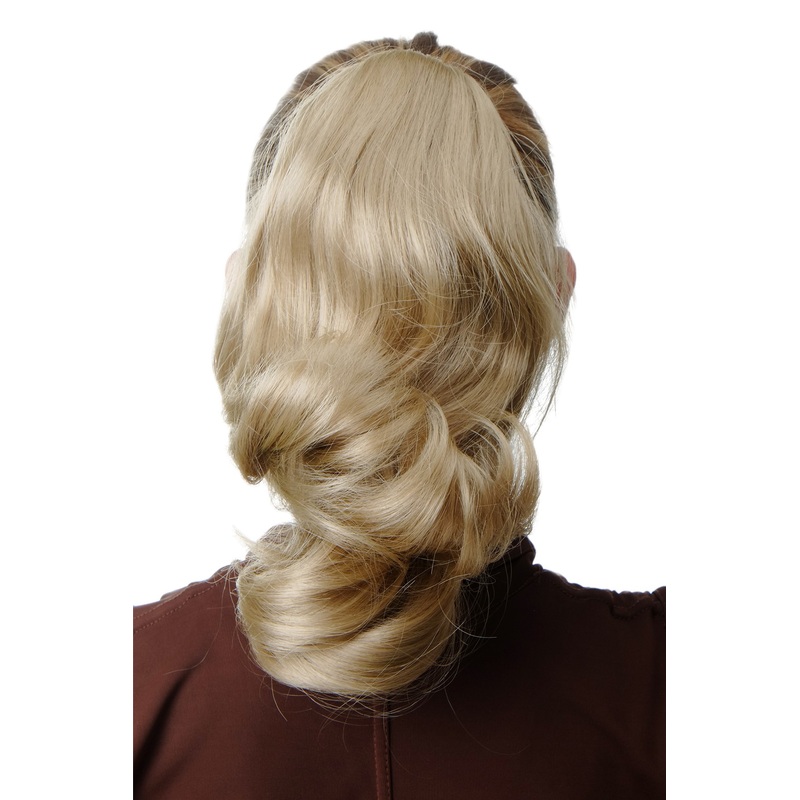 Ponytail extension shoulder length wavy bright blond 12