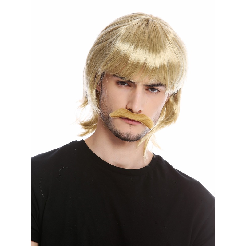 Wig & Mustache set Halloween Carnival long blond 70s cop show 91105
