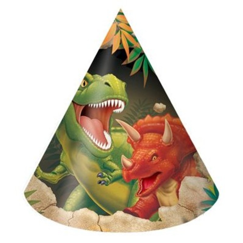 8 cave dino party hats